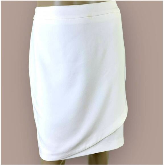 Saint Tropez West Chiffon Wrap Pencil Casual Skirt Lined Size 6 Cream Whte - Picture 1 of 14